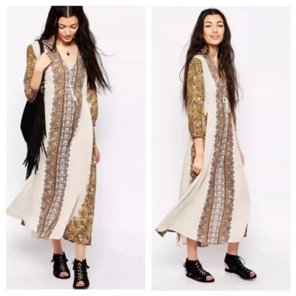 Free People Dresses & Skirts - Free People Azalea Paisley Boho Maxi Dress Midi Empire Waist Lightweight XS
